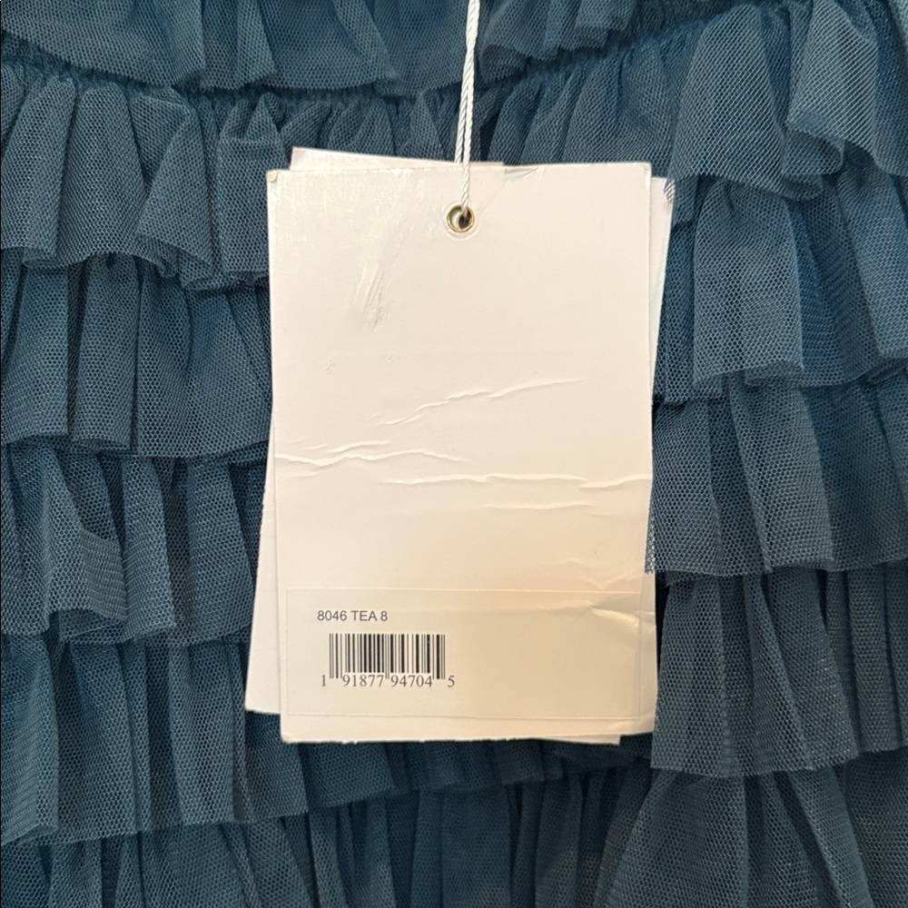 Mac Duggal 8046 Teal Sleeveless Ruffle Layered Gown Size 8 NWT - Picture 15 of 15